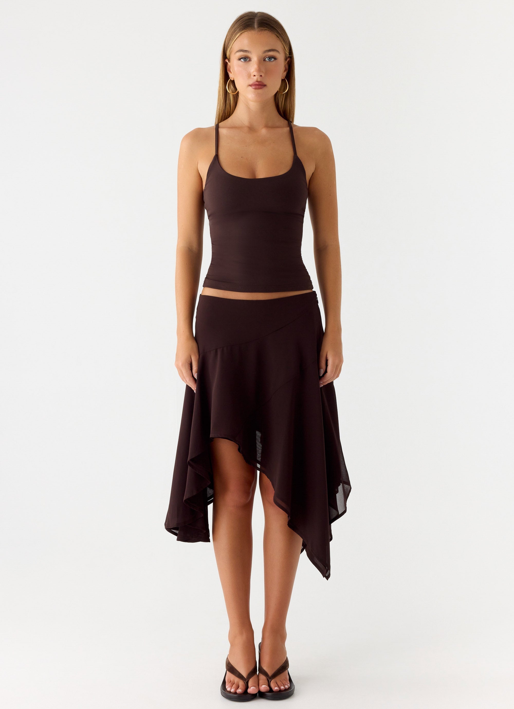 Kia Low Rise Asymmetrical Midi Skirt - Chocolate