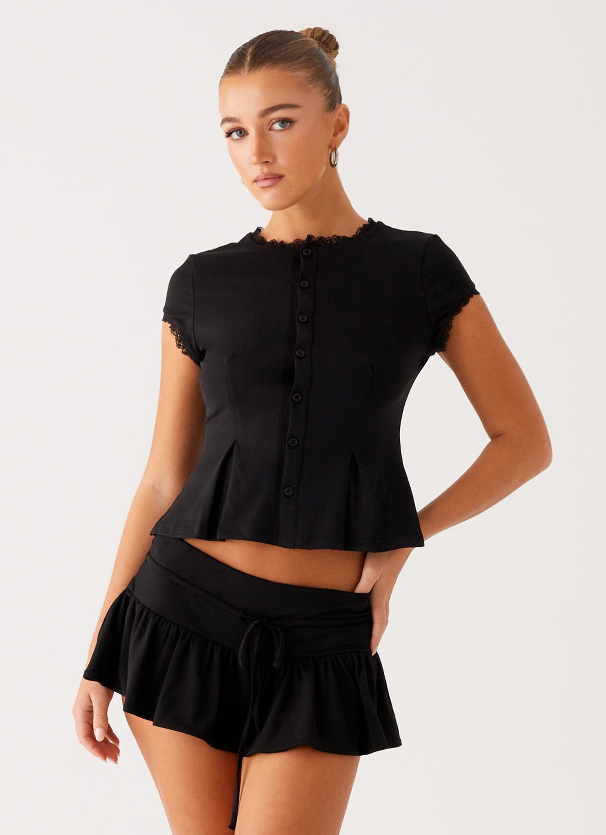 Landon Button Up Top - Black