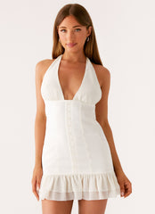 Lets Pretend Halterneck Mini Dress - Cream