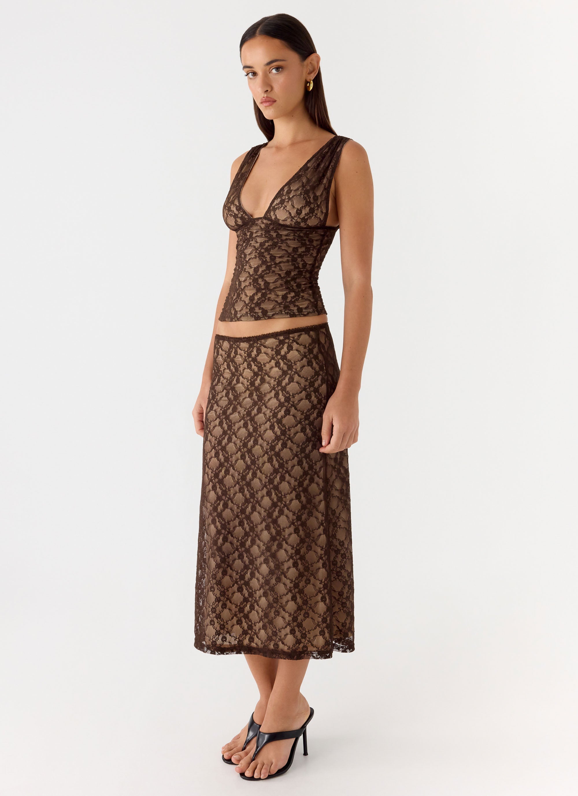 Malachie Lace Midi Skirt - Chocolate