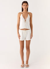 Millo Linen Tie Halter Top - Ivory