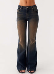Oregon Flared Denim Jeans - Dirty Black Wash