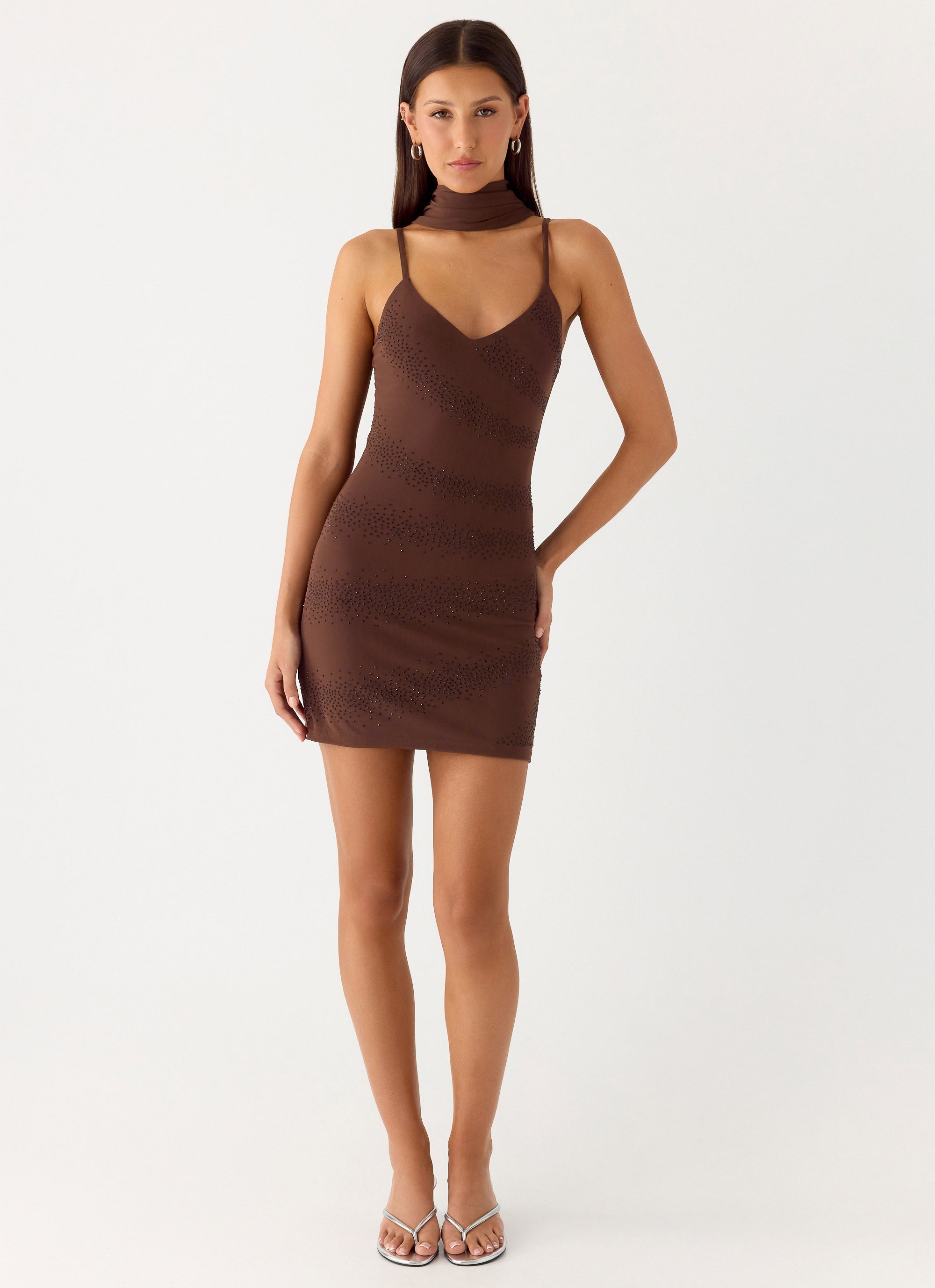 Paloma Days Beaded Scarf Mini Dress - Chocolate