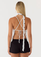 Quiero Backless Top - White Polka Dot
