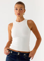 See Me Twice Ribbed Top - White