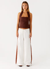 Sunflare Linen Halter Top - Chocolate