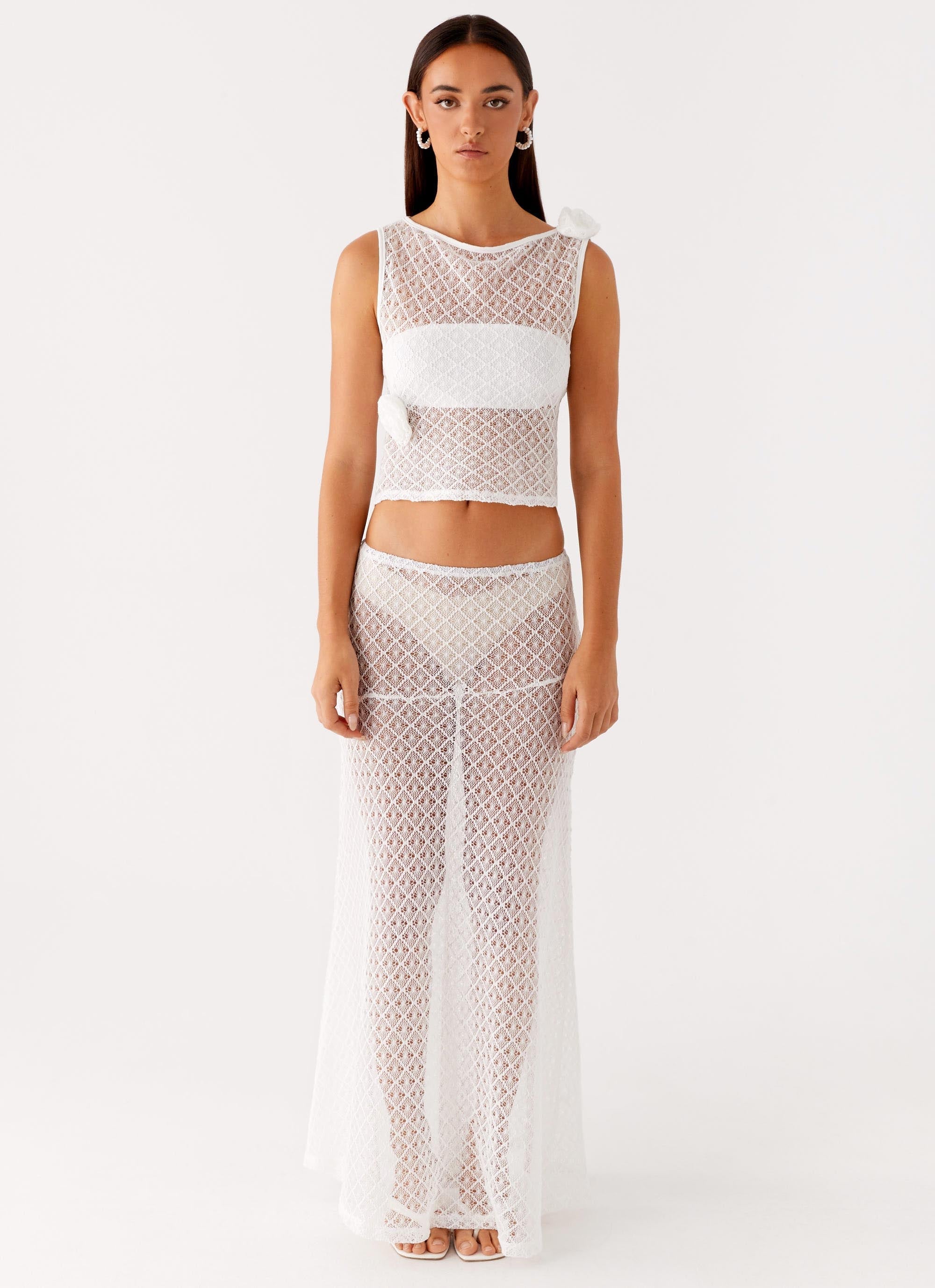 Velli Crochet Maxi Skirt - White