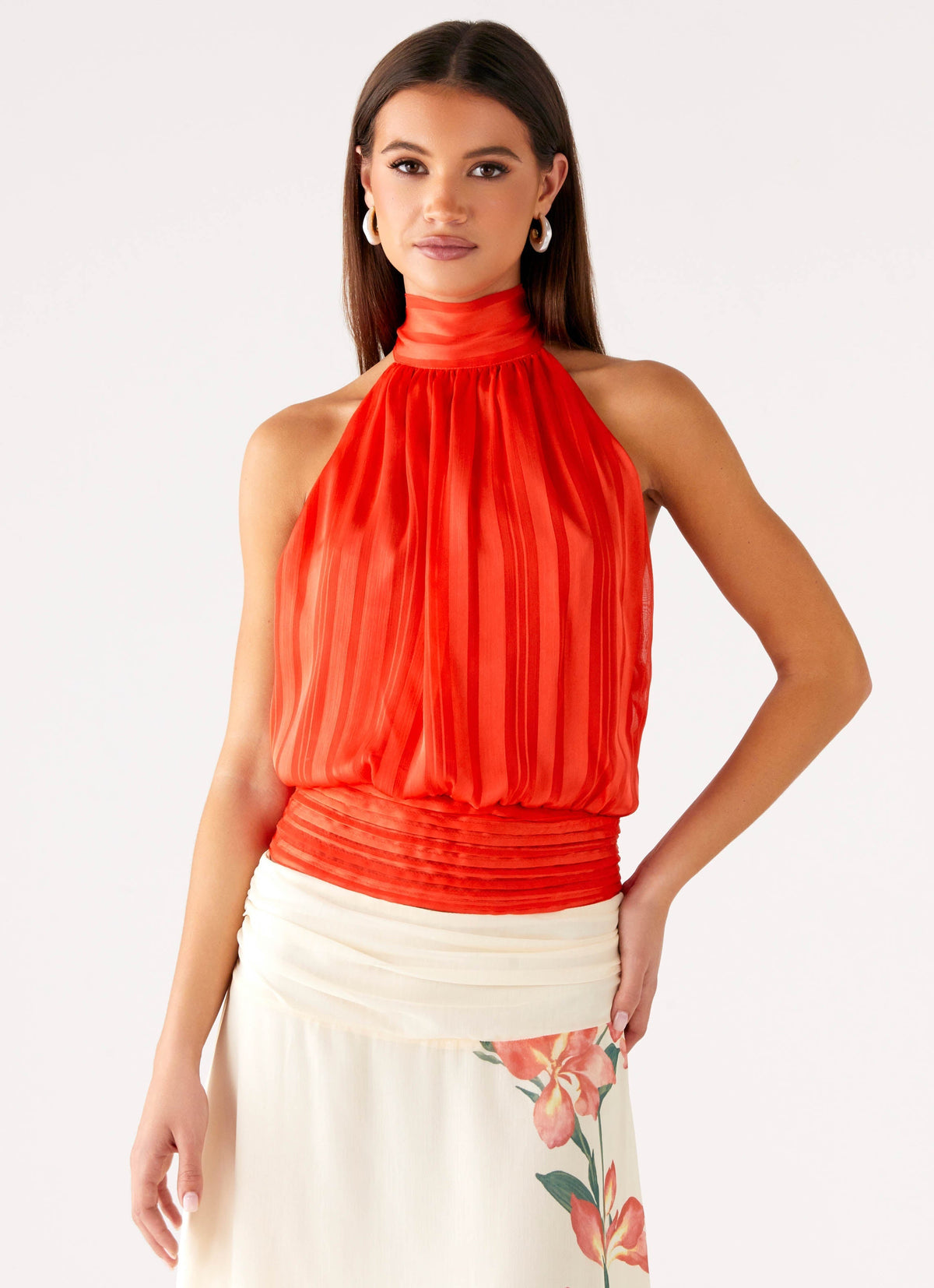 Willow Chiffon Top - Coral